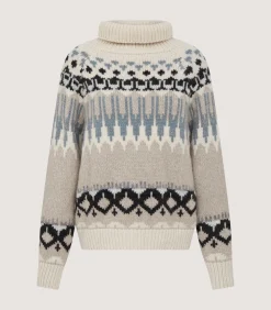 Knitwear|Purdey Women's Cashmere Fairisle Falcon Crew Neck Sweater In Kestral