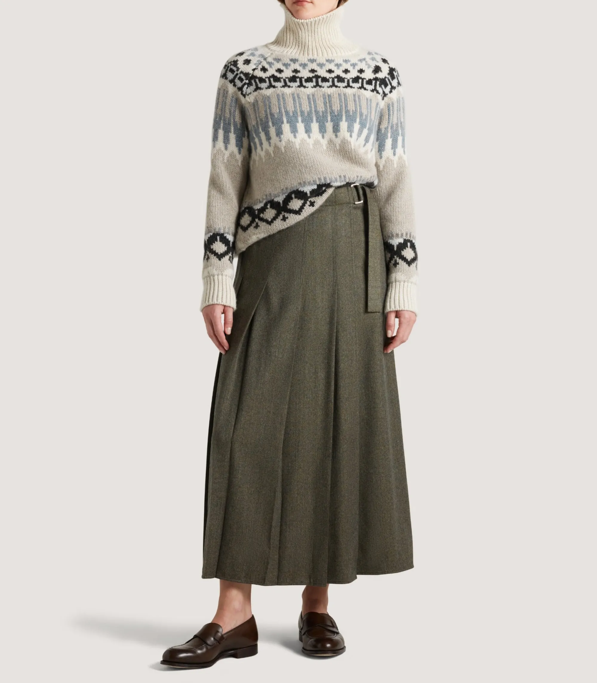 Knitwear|Purdey Women's Cashmere Fairisle Falcon Crew Neck Sweater In Kestral