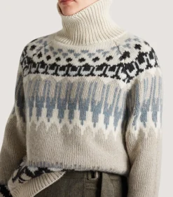 Knitwear|Purdey Women's Cashmere Fairisle Falcon Crew Neck Sweater In Kestral