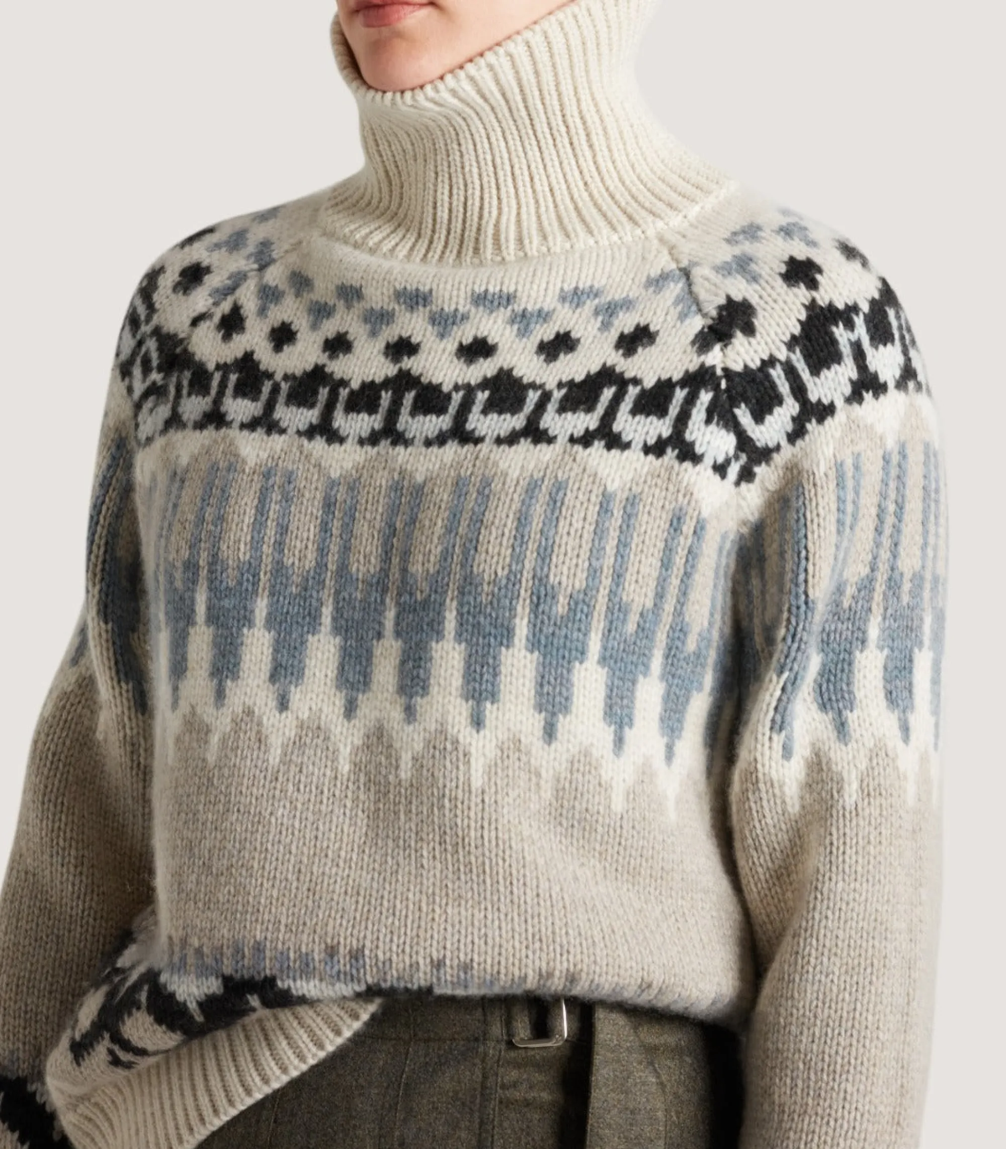 Knitwear|Purdey Women's Cashmere Fairisle Falcon Crew Neck Sweater In Kestral