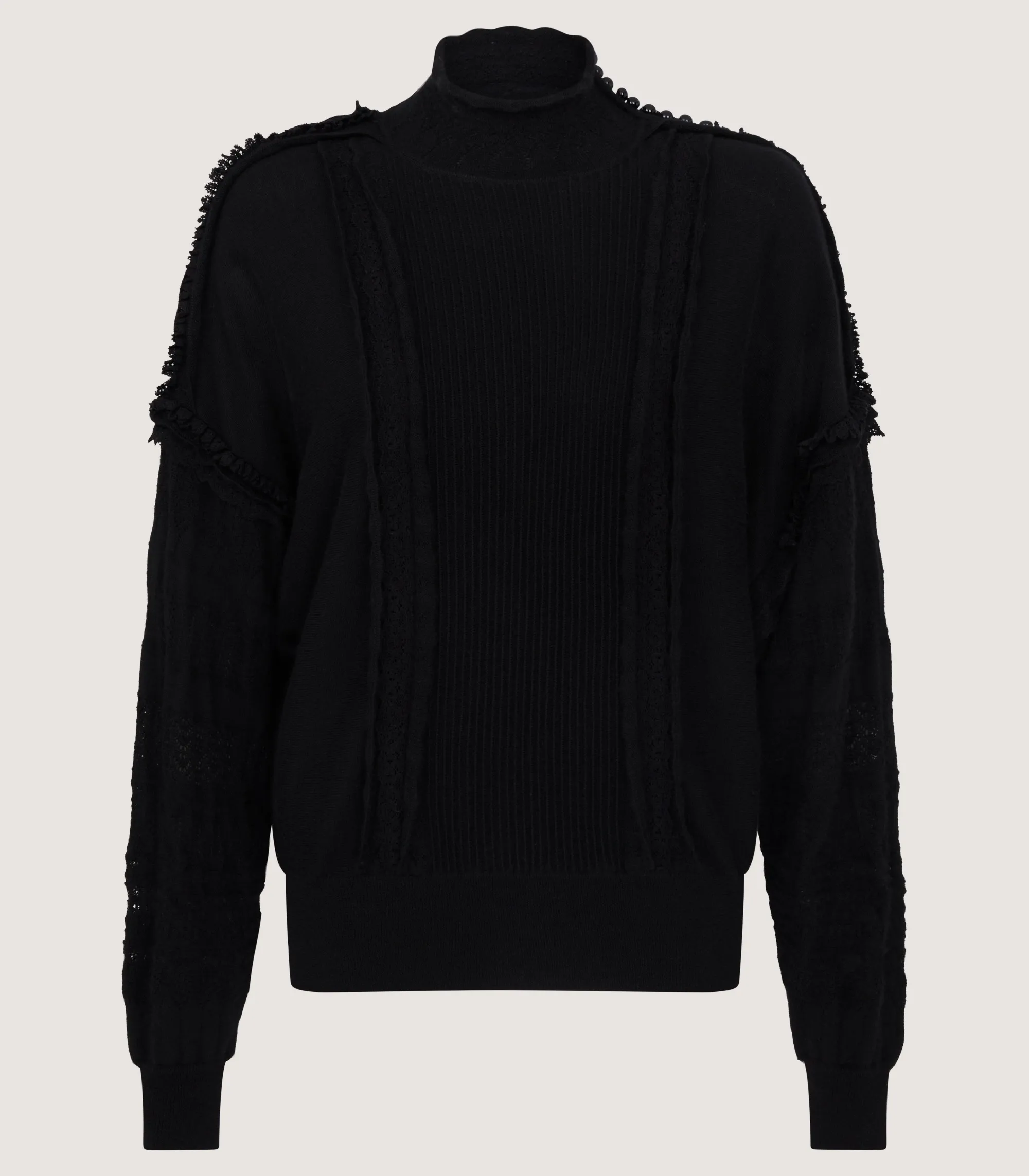 Knitwear|Purdey Women's Cashmere Sweater Blouse With Lace Trim In Black
