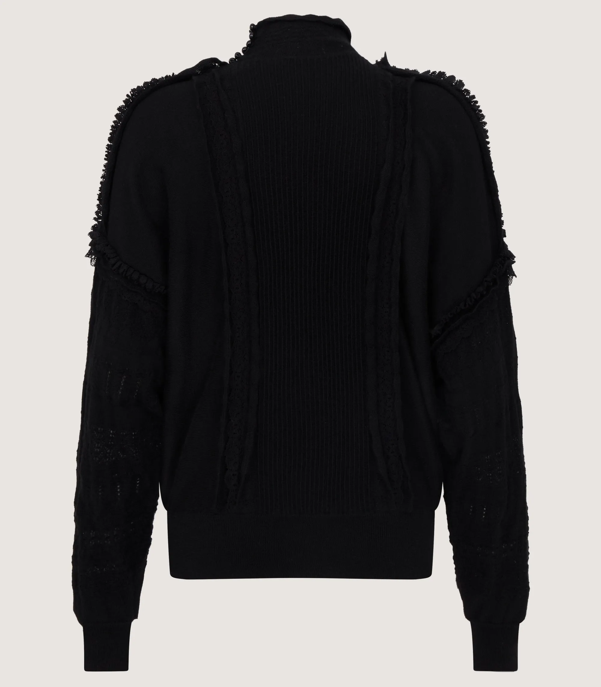 Knitwear|Purdey Women's Cashmere Sweater Blouse With Lace Trim In Black