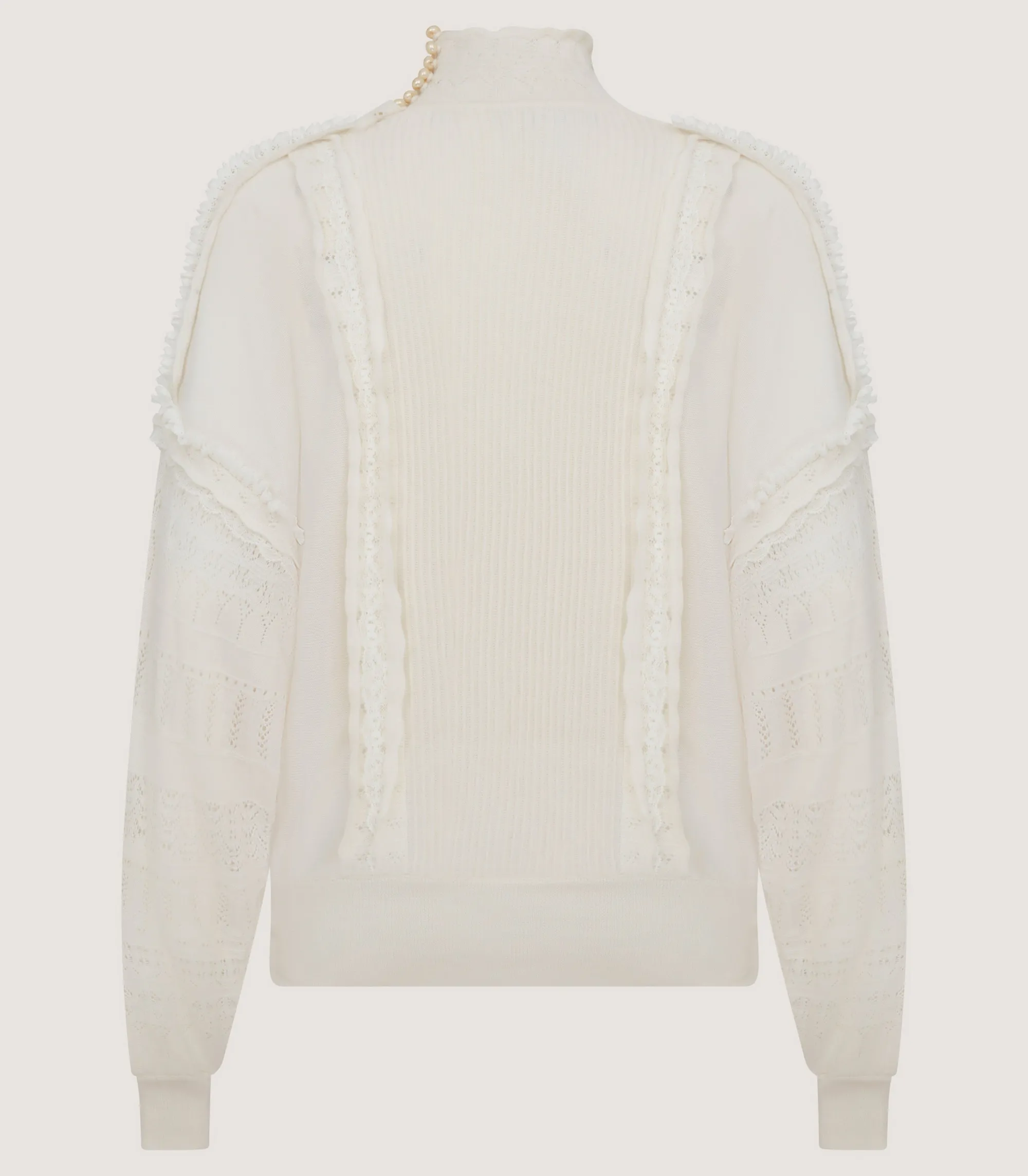 Knitwear|Purdey Women's Cashmere Sweater Blouse With Lace Trim In Ivory