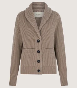 Knitwear|Purdey Women's Clifford Ribbed Cardigan in Taupe