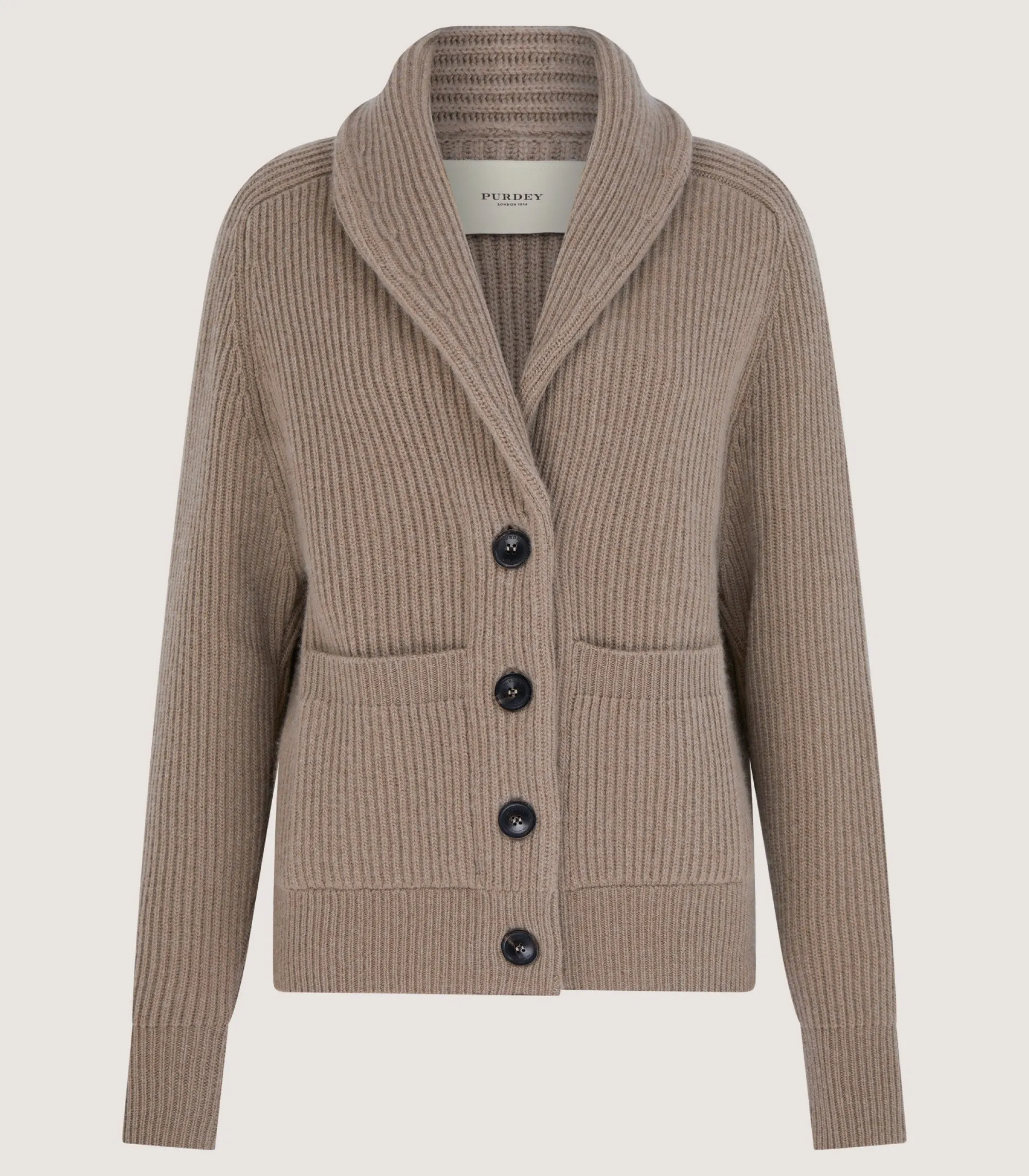 Knitwear|Purdey Women's Clifford Ribbed Cardigan in Taupe