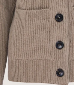 Knitwear|Purdey Women's Clifford Ribbed Cardigan in Taupe
