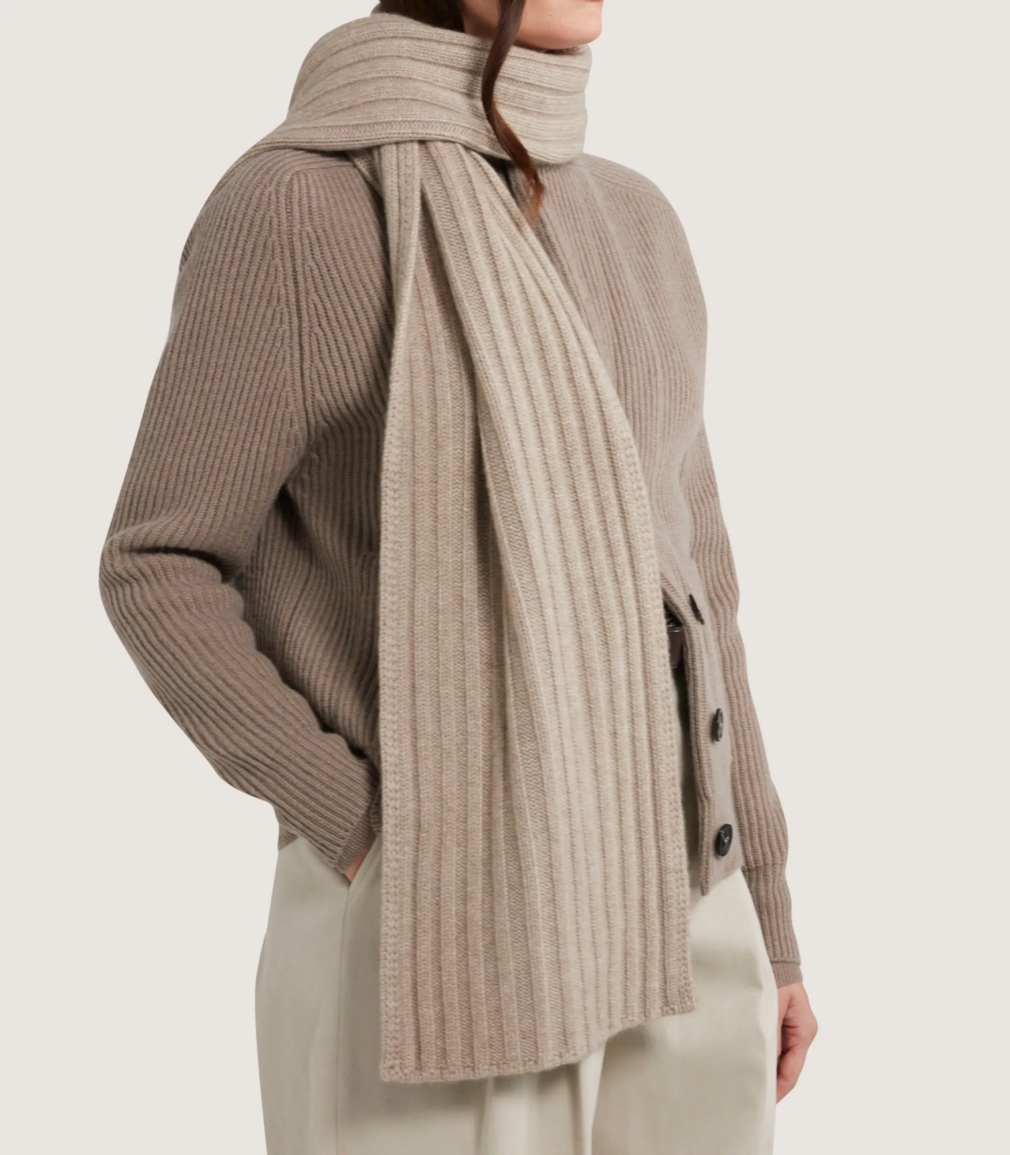 Knitwear|Purdey Women's Clifford Ribbed Cardigan in Taupe