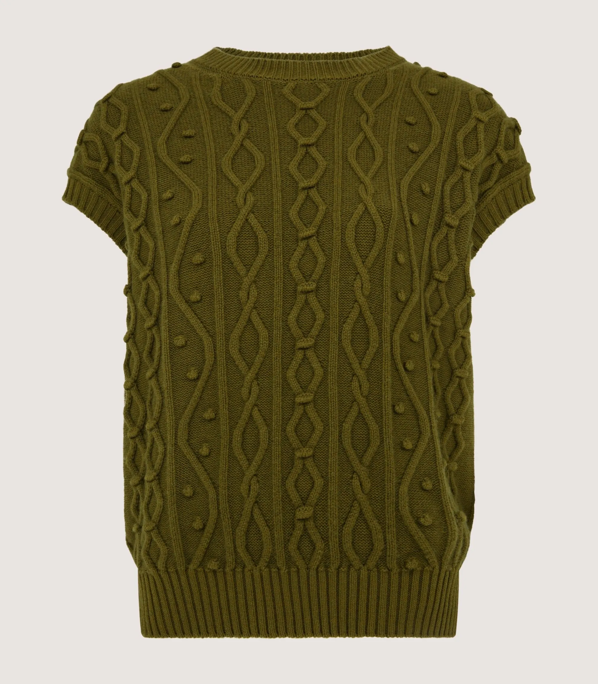 Knitwear|Purdey Women's Cotton Cashmere Aran Crew Neck Tank in Olive