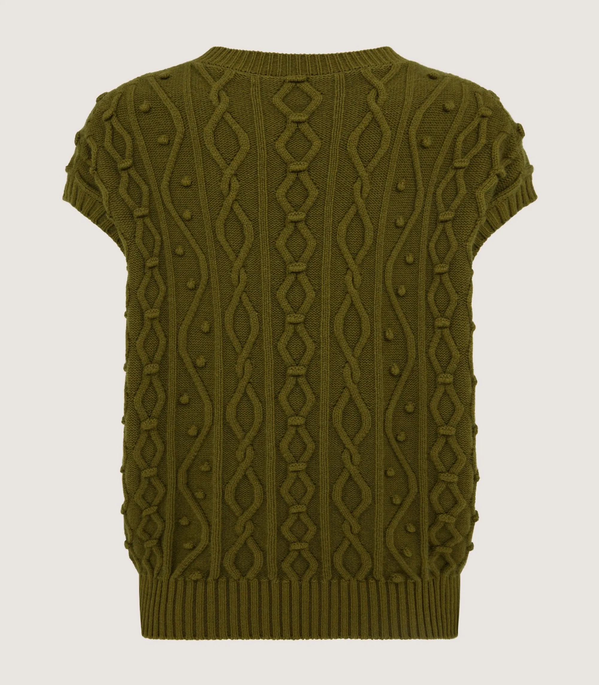 Knitwear|Purdey Women's Cotton Cashmere Aran Crew Neck Tank in Olive