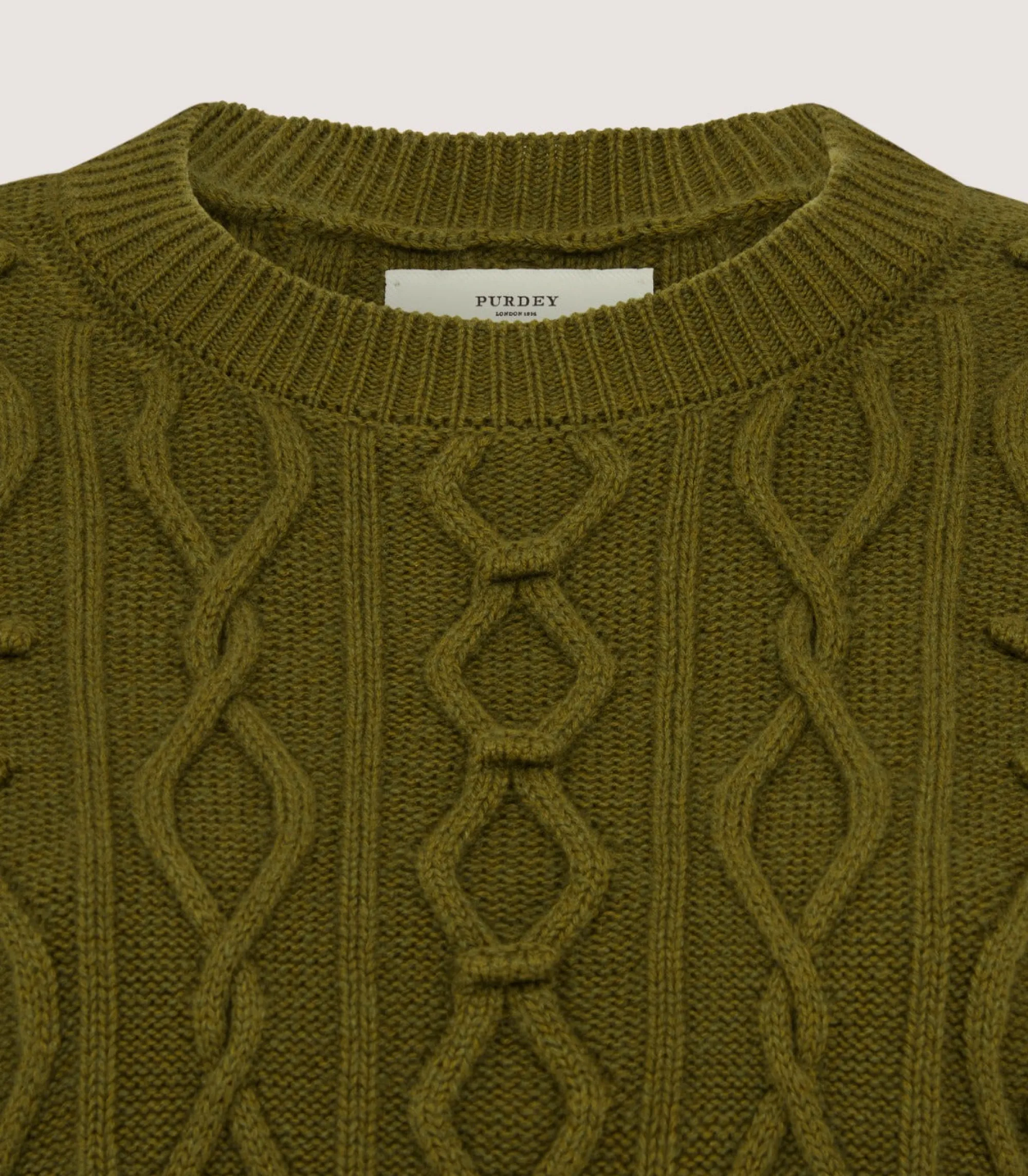 Knitwear|Purdey Women's Cotton Cashmere Aran Crew Neck Tank in Olive