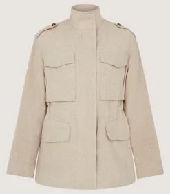Fleece & Jackets|Purdey Women's Cotton Linen Field Jacket in Pale Stone