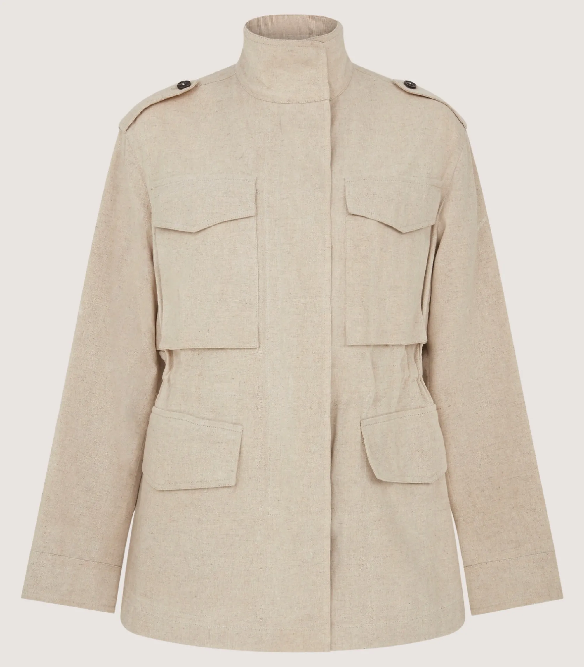 Fleece & Jackets|Purdey Women's Cotton Linen Field Jacket in Pale Stone