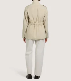 Fleece & Jackets|Purdey Women's Cotton Linen Field Jacket in Pale Stone