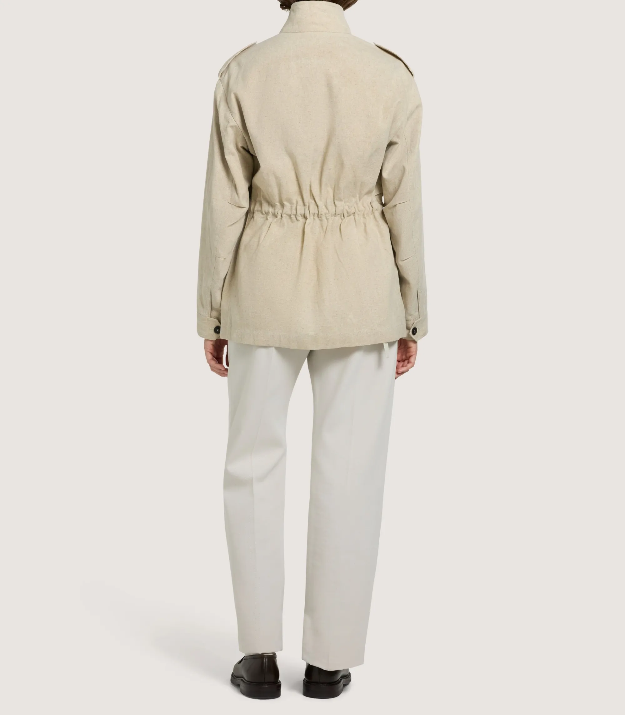 Fleece & Jackets|Purdey Women's Cotton Linen Field Jacket in Pale Stone