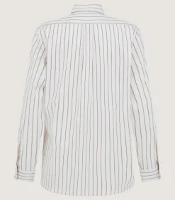 Shirts & Polos|Purdey Women's Cotton Silk Stripe Shirt in Pale Stone