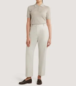 Trousers & Breeks|Purdey Women's Cotton Wool Flat Front Trouser in Pale Stone