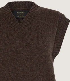 Knitwear|Purdey Women's Islay British Outdoor Vest in Walnut