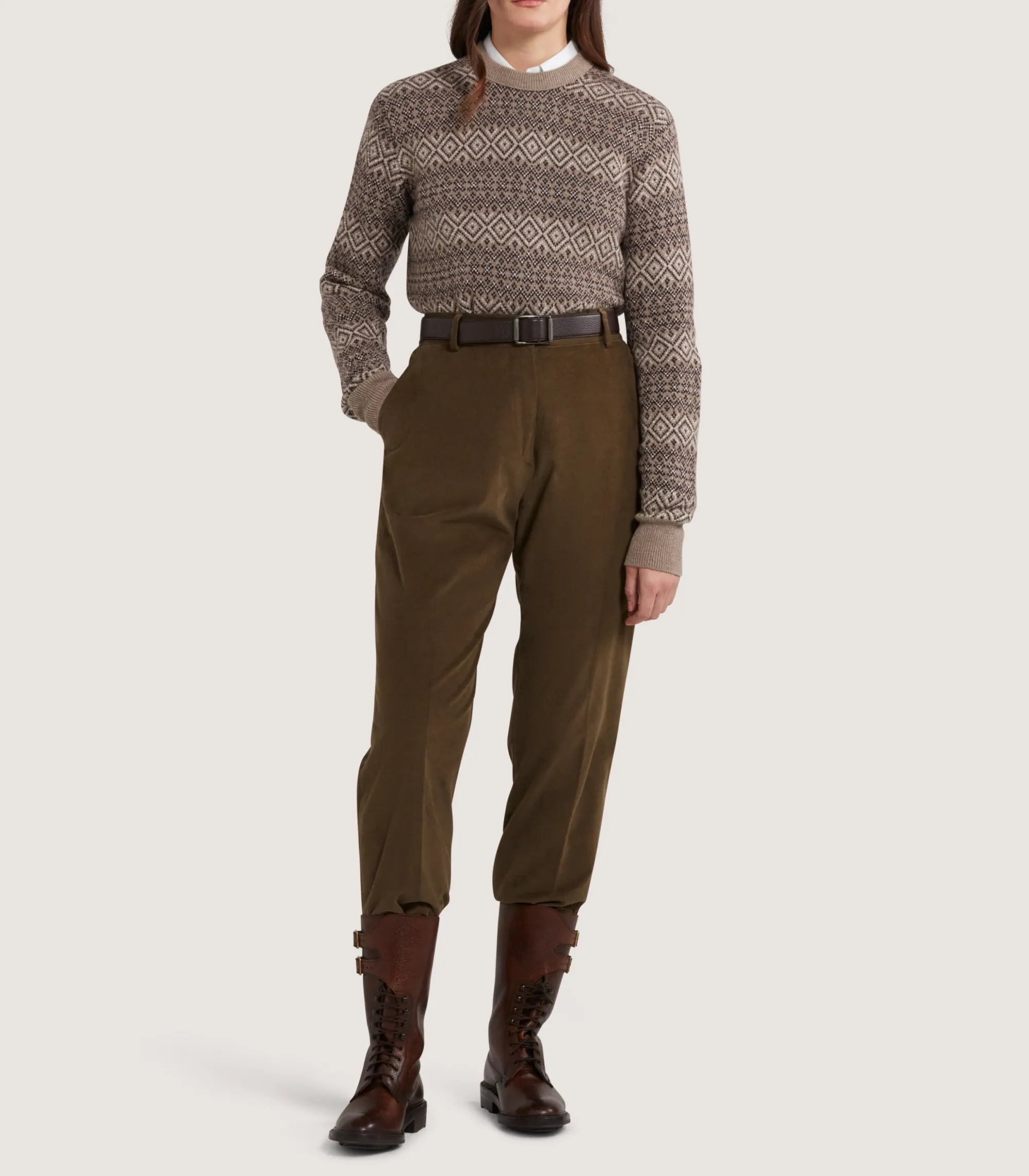 Knitwear|Purdey Women's Kirkstone Cashmere Fairisle Jumper in Antler