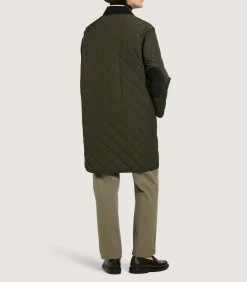 Outerwear|Purdey Women's Long Quilted Jacket in Dark Olive