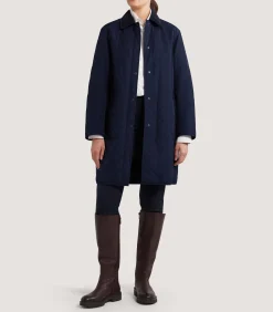 Outerwear|Purdey Women's Long Quilted Jacket in Navy