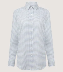 Shirts & Polos|Purdey Women's Pale Indigo Linen Shepherd Check Button Down Shirt