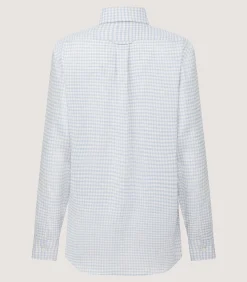 Shirts & Polos|Purdey Women's Pale Indigo Linen Shepherd Check Button Down Shirt