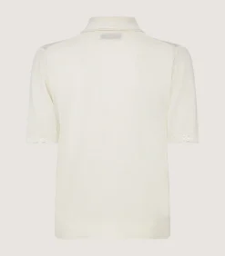 Shirts & Polos|Knitwear|Purdey Women's Silk Jersey Polo Shirt with Lace Trim in Ivory
