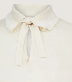 Shirts & Polos|Knitwear|Purdey Women's Silk Jersey Polo Shirt with Lace Trim in Ivory