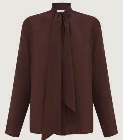 Shirts & Polos|Purdey Women's Silk Scarf Neck Blouse in Umber