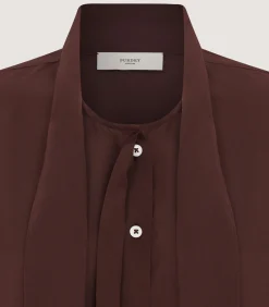 Shirts & Polos|Purdey Women's Silk Scarf Neck Blouse in Umber