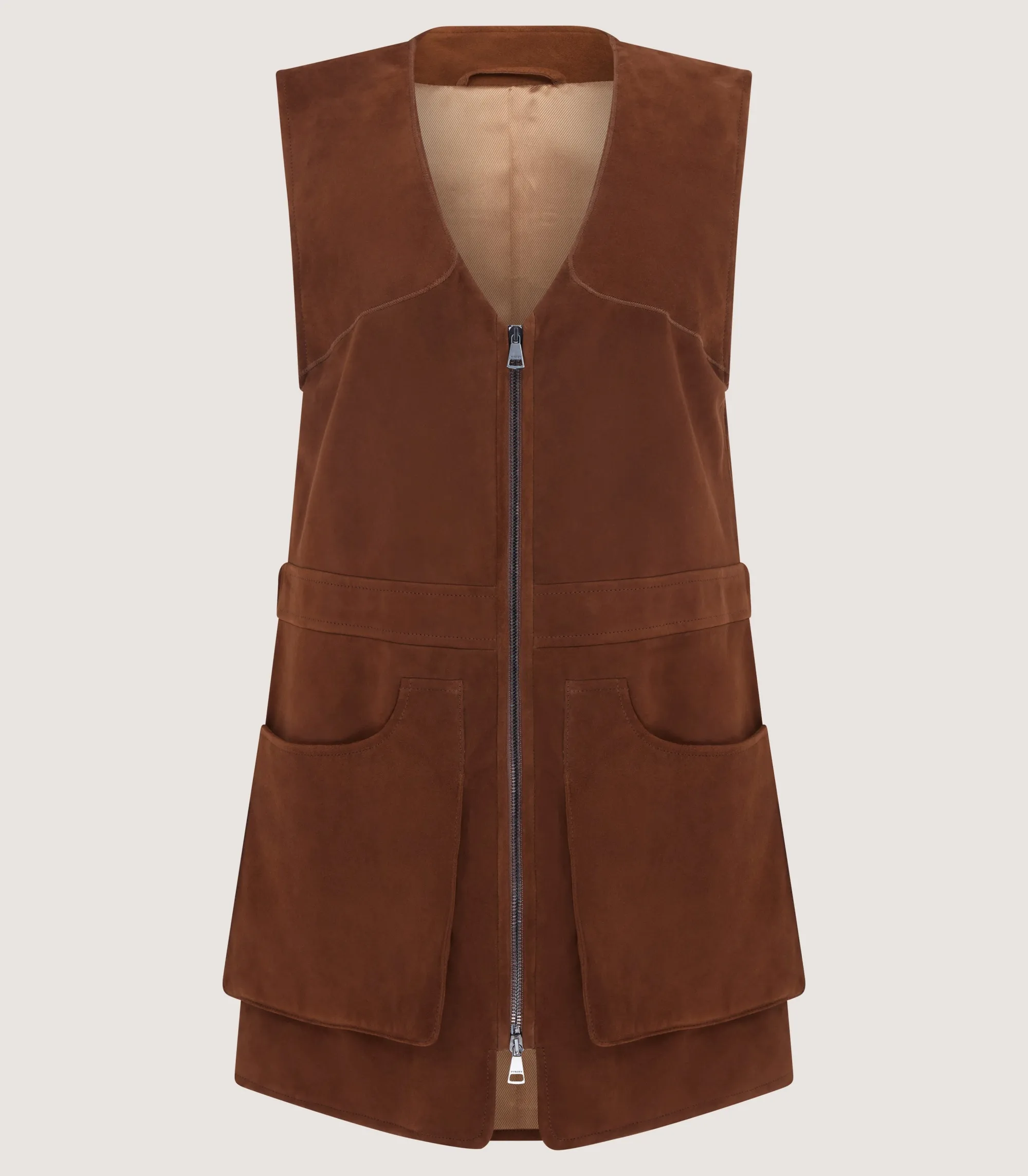 Sporting Vests & Gilets|Purdey Women's Suede Zipped Sporting Vest in Tan